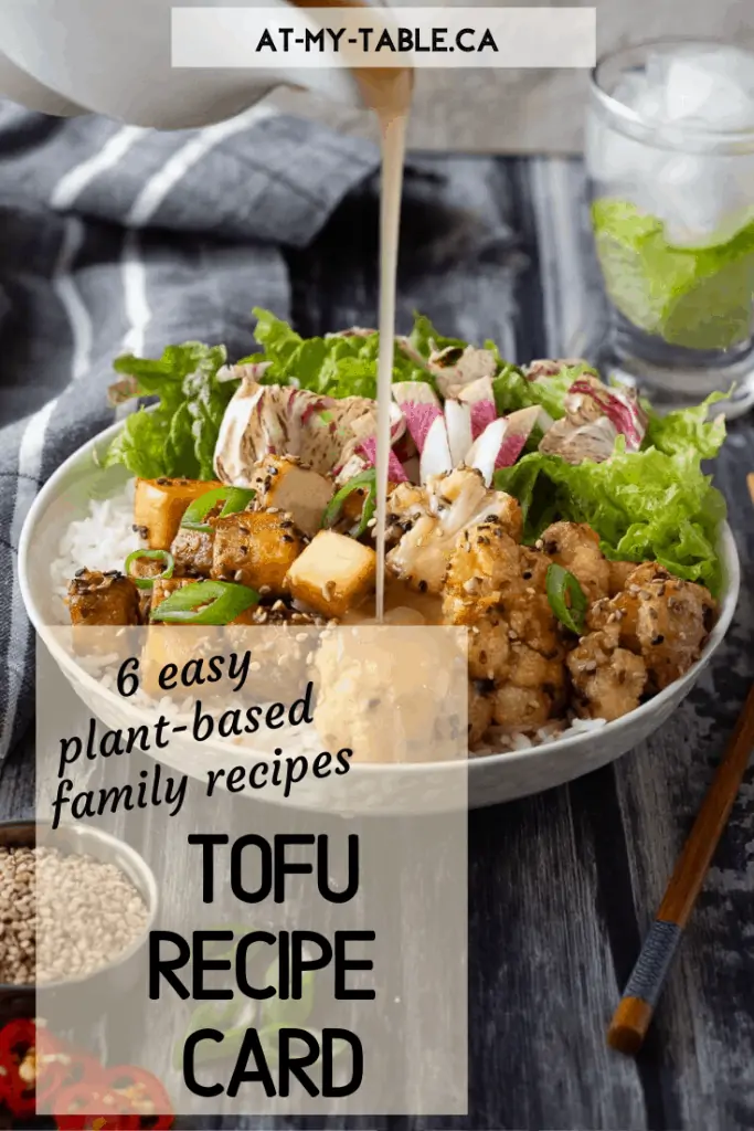 easy tofu recipe card with plantbased family recipes