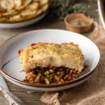 Easy Shepard's pie on a plate on a wooden table