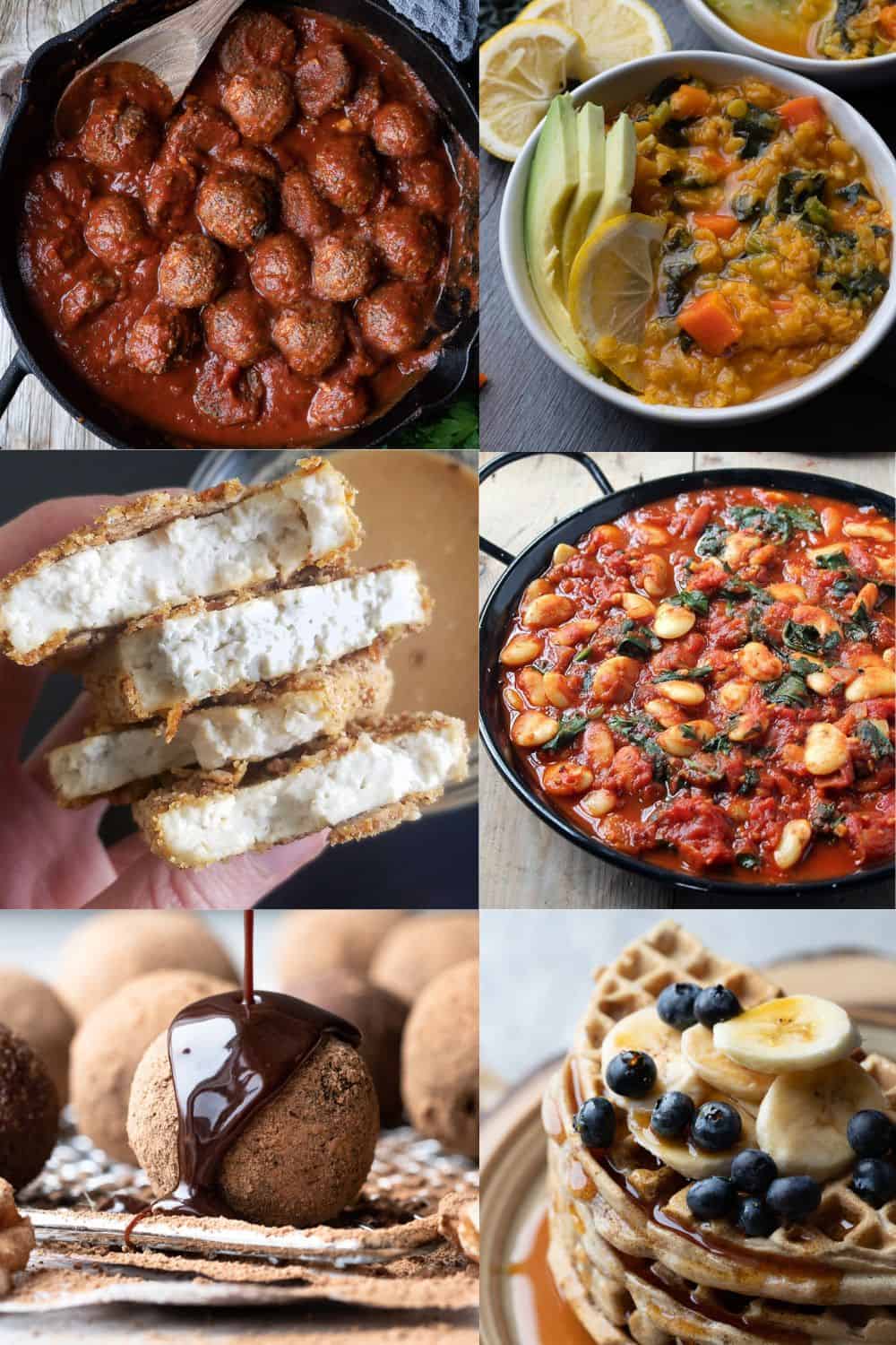 Image of various recipes that can be made with 8 ingredients from the pantry, image is for a recipe roundup post.