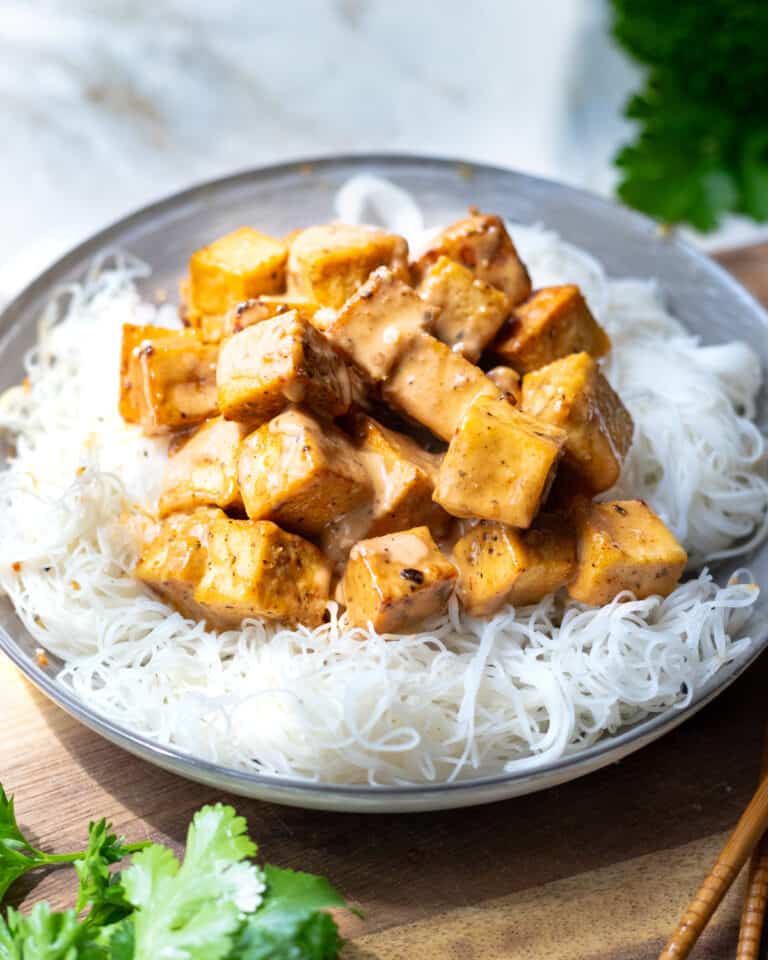 Crispy Baked Tofu with Peanut Sauce (KidFriendly) AtMyTable