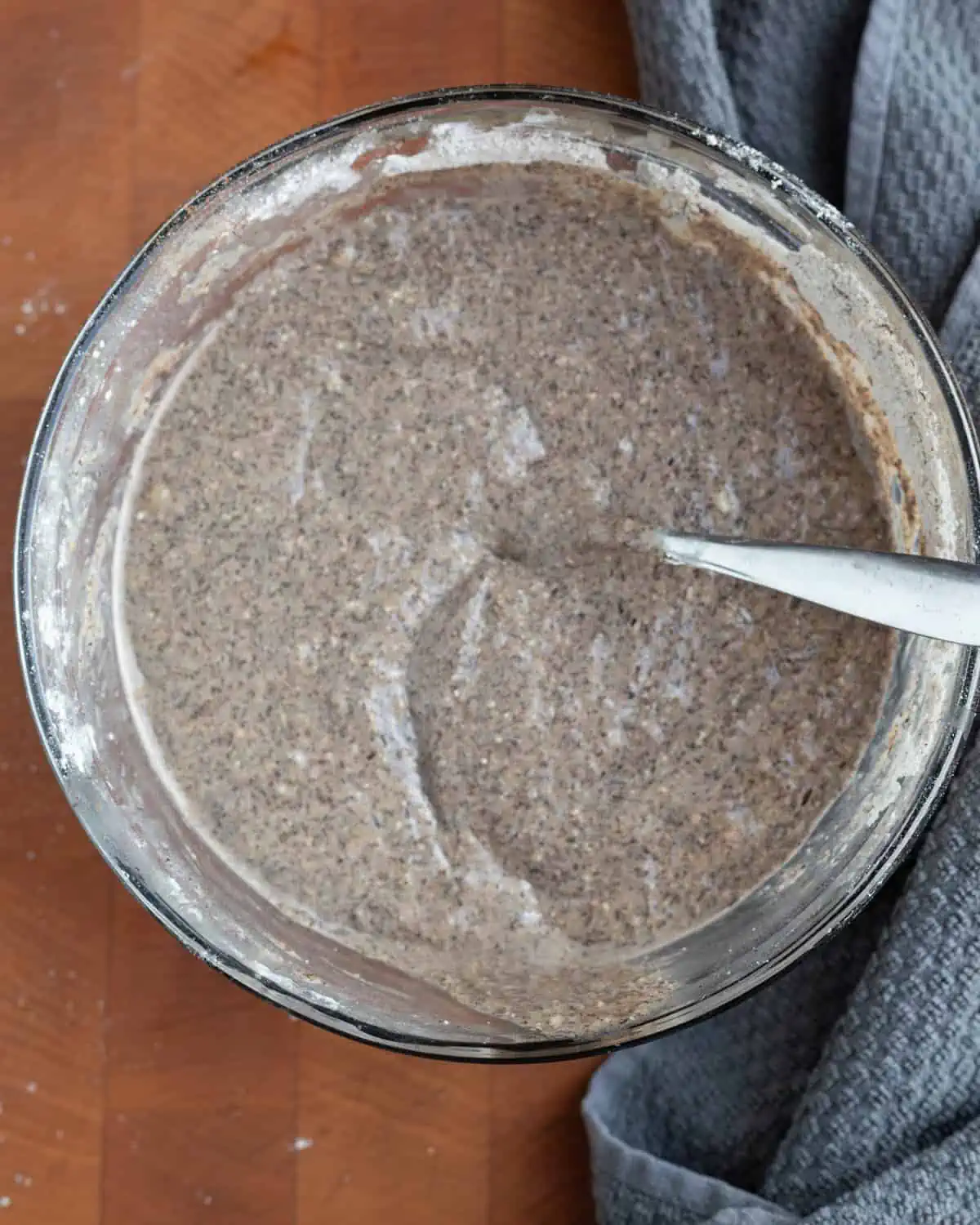 Image of a bowl of buckwheat pancake batter to show the consistency.