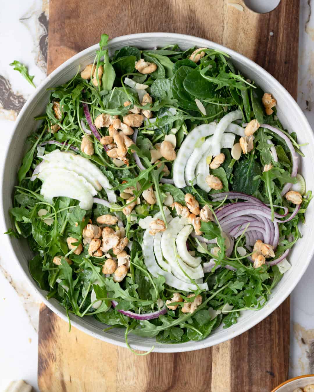 Spinach and Arugula Salad with HummusDill Dressing & White Beans AtMyTable