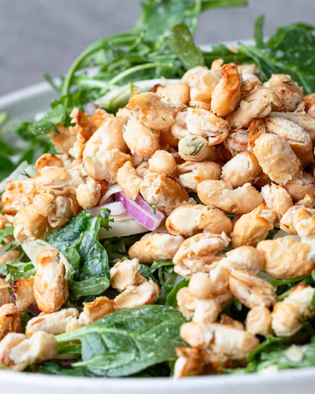 Spinach and Arugula Salad with HummusDill Dressing & White Beans AtMyTable